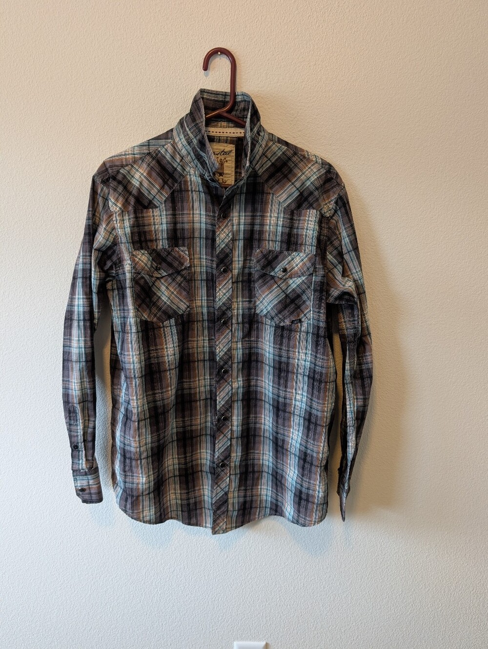 Men's Coastal Plaid Button-Up Shirt SZ LG